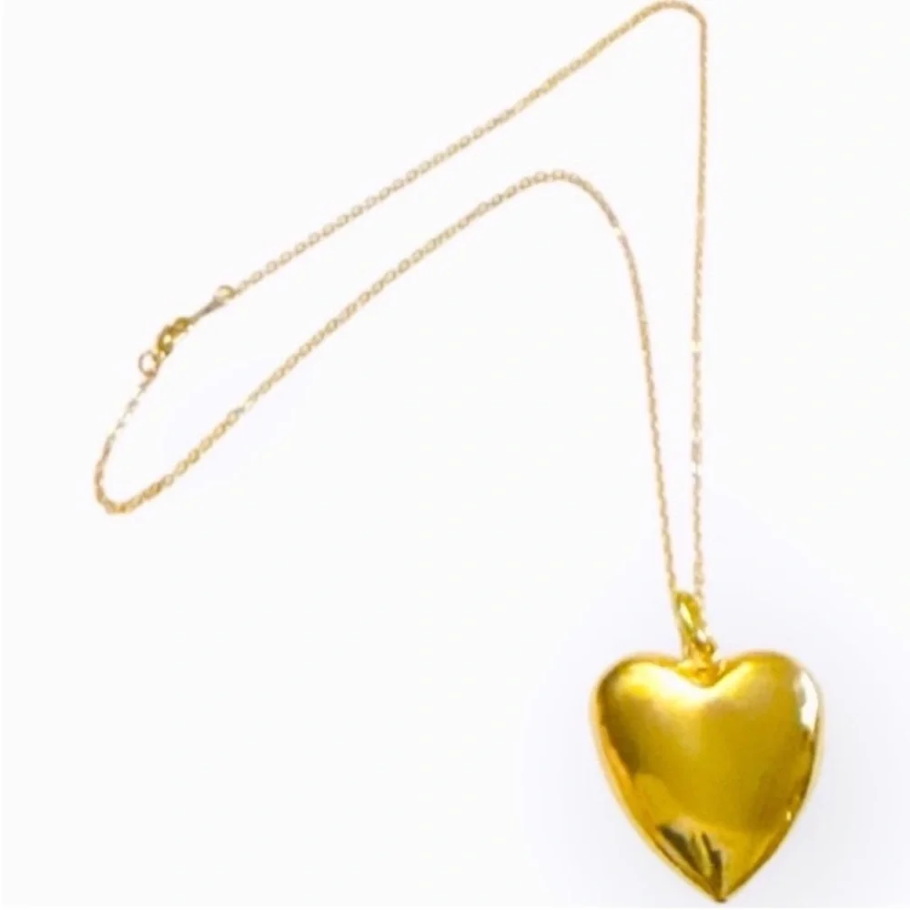 Gold Puffy Heart Pendant Necklace , Dainty Heart Necklace,‎ Valentine